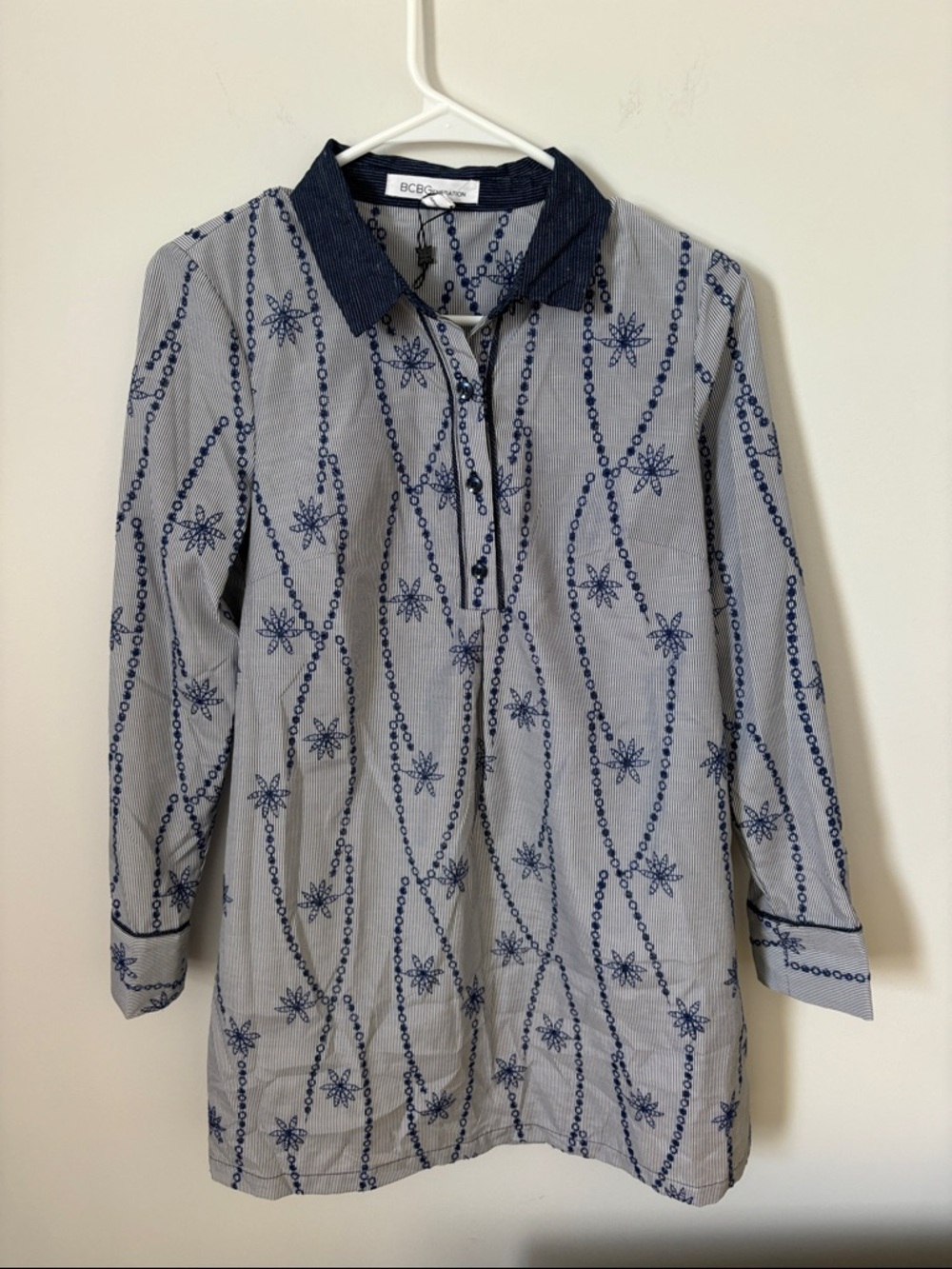 BCBG Navy & White Print Collared Dress